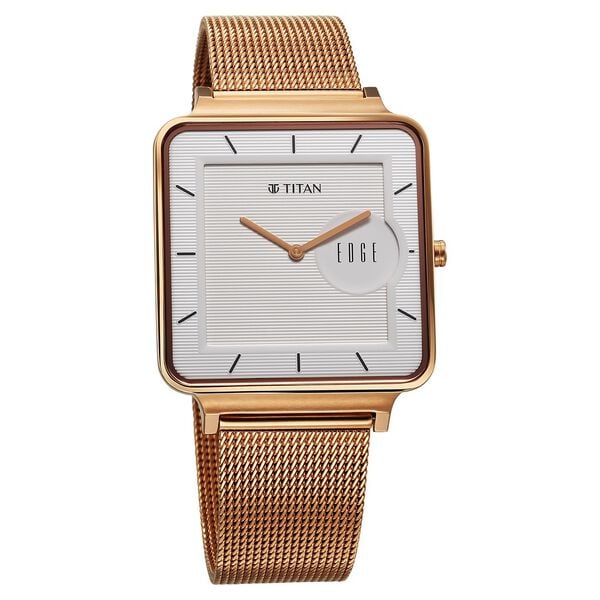 Titan Edge Quad Quartz Analog White Dial Watch for Men with Stainless Steel Strap