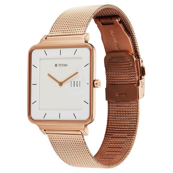 Titan Edge Quad Quartz Analog White Dial Watch for Men with Stainless Steel Strap
