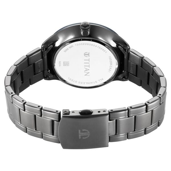 Titan Stellar Quartz Analog Sun Moon Phase Watch for Men with Black Colour Stainless Steel Strap