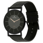 Titan Quartz Analog Watch for Men Black Dial with Leather Strap
