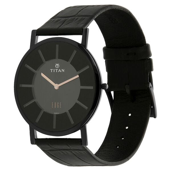 Titan Quartz Analog Watch for Men Black Dial with Leather Strap