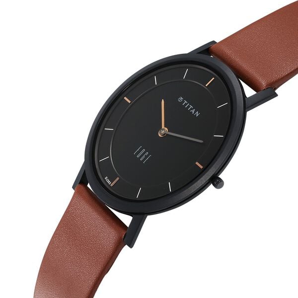 Titan Quartz Analog Watch for Men Black Dial with Leather Strap
