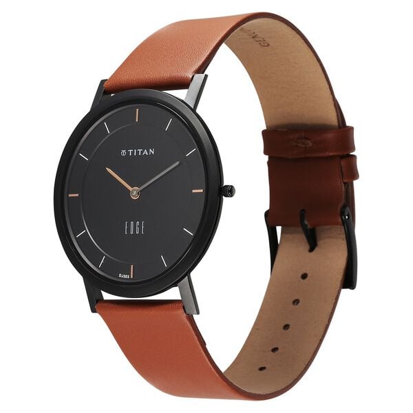 Titan Quartz Analog Watch for Men Black Dial with Leather Strap