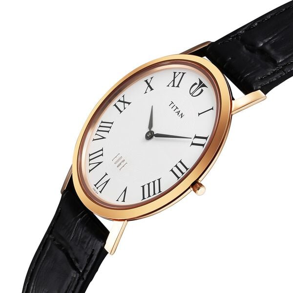 Titan Quartz Analog Watch for Men White Dial with Leather Strap