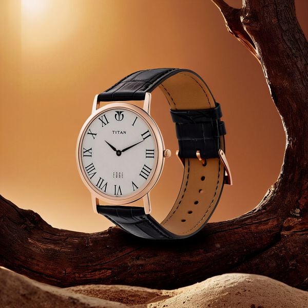 Titan Quartz Analog Watch for Men White Dial with Leather Strap