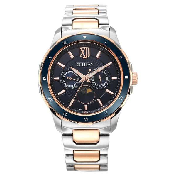 Titan Regalia Premium Quartz Multifunction Blue Dial Watch for Men with Stainless Steel Strap