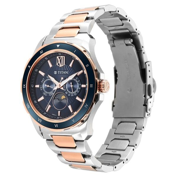 Titan Regalia Premium Quartz Multifunction Blue Dial Watch for Men with Stainless Steel Strap