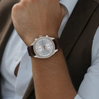 Titan Quartz Multifunction Watch for Men Silver Dial with Leather Strap