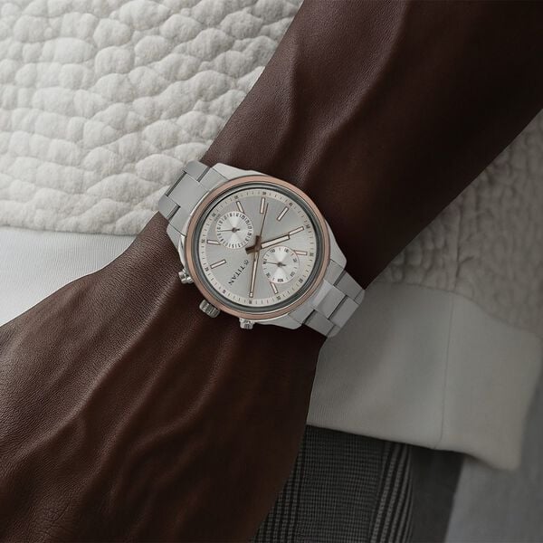 Titan Workwear Quartz Multifunction Watch for Men Silver Dial with Stainless Steel Strap