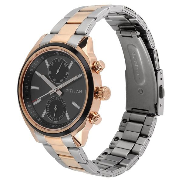 Titan Workwear Quartz Multifunction Watch for Men Black Dial with Stainless Steel Strap