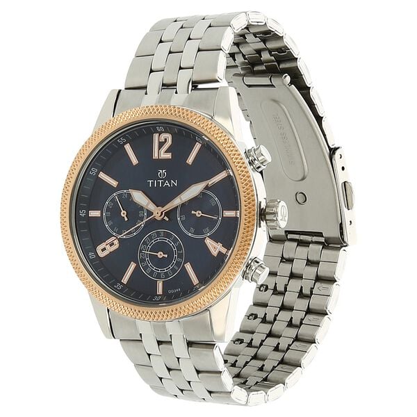 Titan Workwear Quartz Multifunction Watch for Men Blue Dial with Stainless Steel Strap