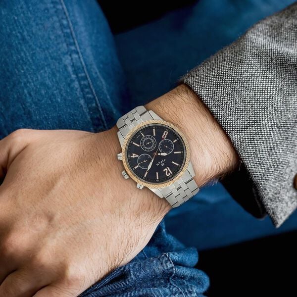 Titan Workwear Quartz Multifunction Watch for Men Blue Dial with Stainless Steel Strap