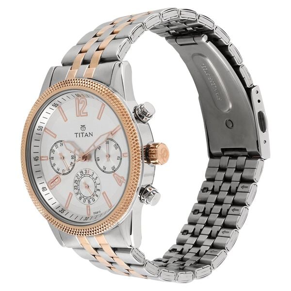Titan Workwear Quartz Multifunction Watch for Men White Dial with Stainless Steel Strap
