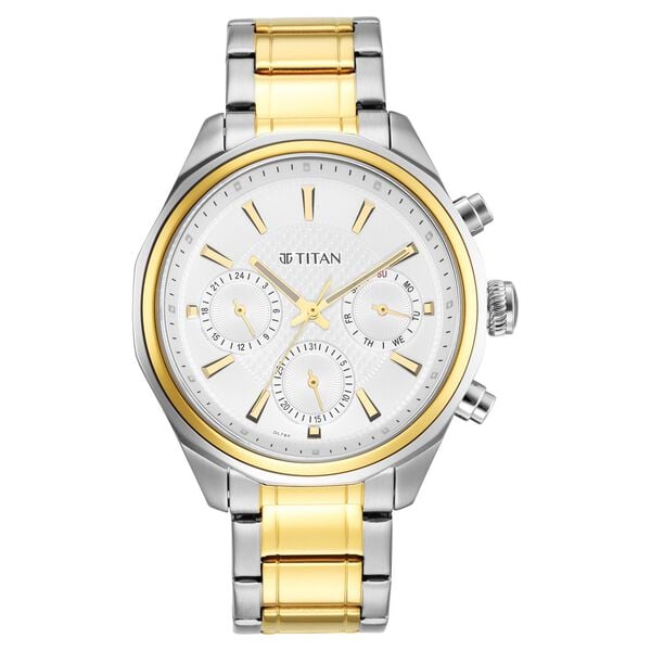 Titan Quartz Multifunction Watch for Men Silver Dial with Stainless Steel Strap