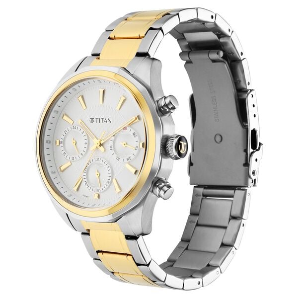 Titan Quartz Multifunction Watch for Men Silver Dial with Stainless Steel Strap