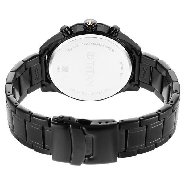 Titan Quartz Multifunction Watch for Men Black Dial with Stainless Steel Strap