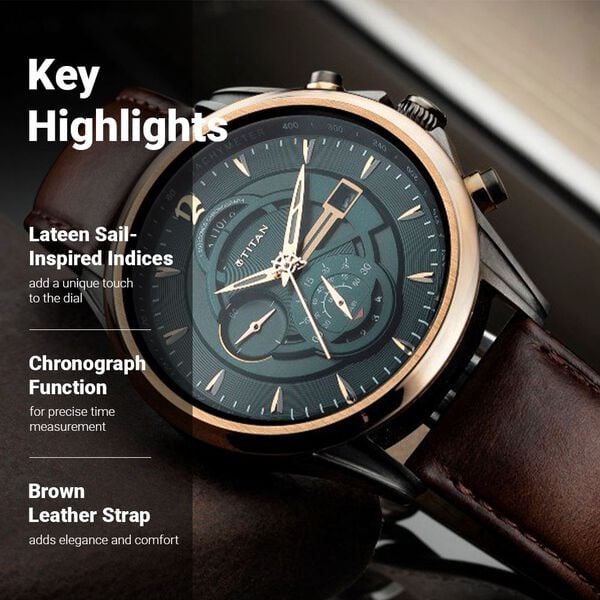 Maritime from Titan - Sea Green Chronograph Watch with Lateen Sail Inspired Indices