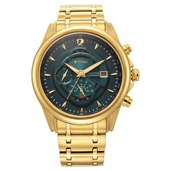 Titan Regalia Premium Quartz Chronograph Green Dial Watch for Men with Stainless Steel Strap