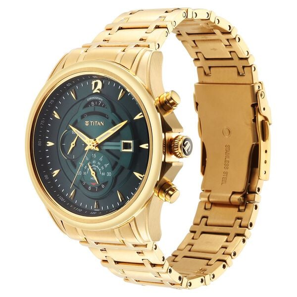 Titan Regalia Premium Quartz Chronograph Green Dial Watch for Men with Stainless Steel Strap
