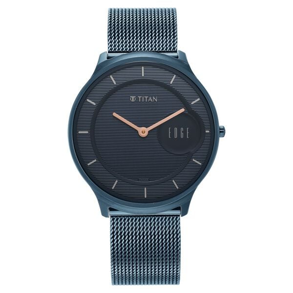 Titan Edge Baseline Blue Dial Analog Watch for Men with Stainless Steel Strap