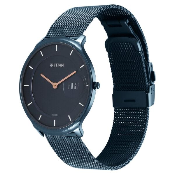Titan Edge Baseline Blue Dial Analog Watch for Men with Stainless Steel Strap