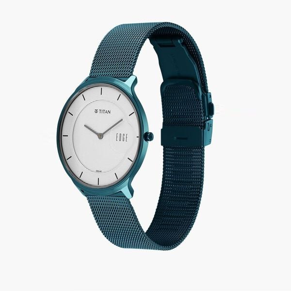 Titan Edge Murals Quartz Analog White Dial Blue Stainless Steel Strap Watch for Men