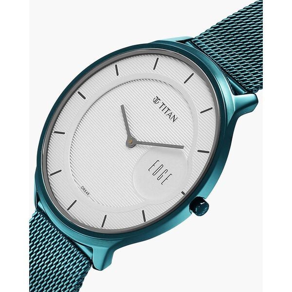 Titan Edge Murals Quartz Analog White Dial Blue Stainless Steel Strap Watch for Men