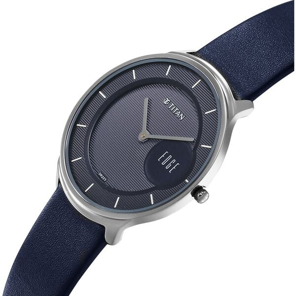 Titan Edge Murals Quartz Analog Blue Dial Blue Leather Strap Watch for Men