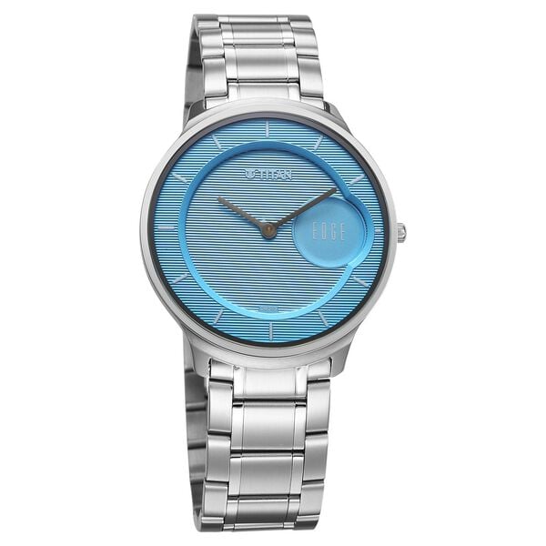 Titan Edge Murals Quartz Analog Blue Dial Stainless Steel Strap Watch for Men
