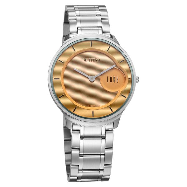 Titan Edge Murals Quartz Analog Yellow Dial Stainless Steel Strap Watch for Men