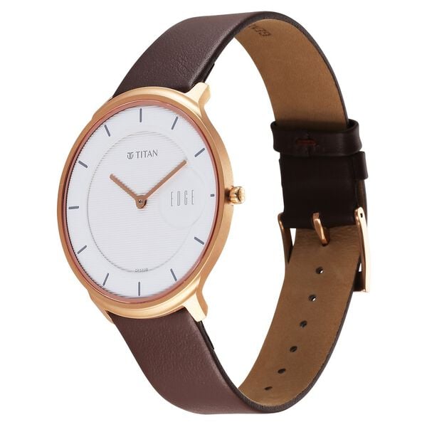 Titan Quartz Analog Watch for Men White Dial with Leather Strap