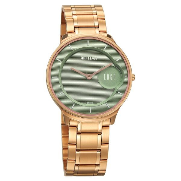 Titan Edge Murals Quartz Analog Green Dial Stainless Steel Strap Watch for Men