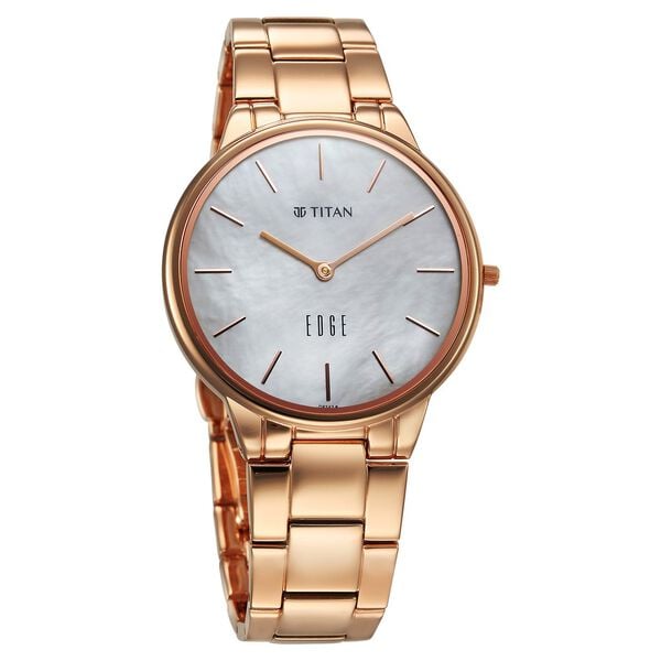 Titan Edge Metal Ladies Allure Quartz Analog Mother of Pearl Dial Watch for Women with Rose Gold Stainless Steel Strap