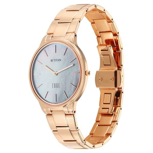 Titan Edge Metal Ladies Allure Quartz Analog Mother of Pearl Dial Watch for Women with Rose Gold Stainless Steel Strap