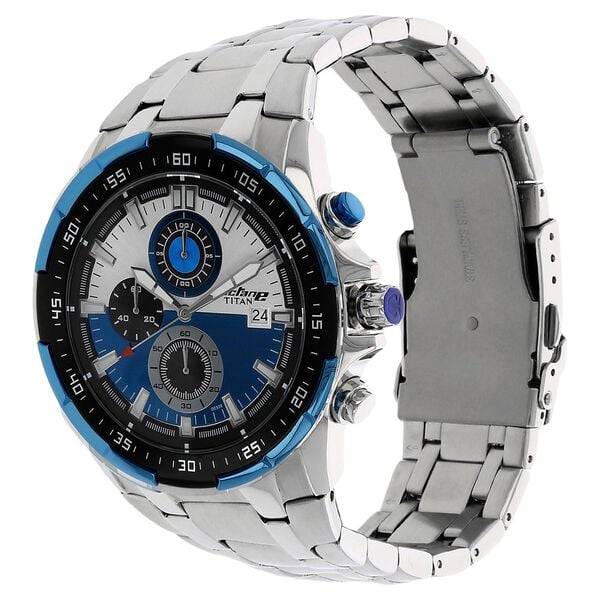 Titan Quartz Chronograph Watch for Men Blue Dial with Stainless Steel Strap