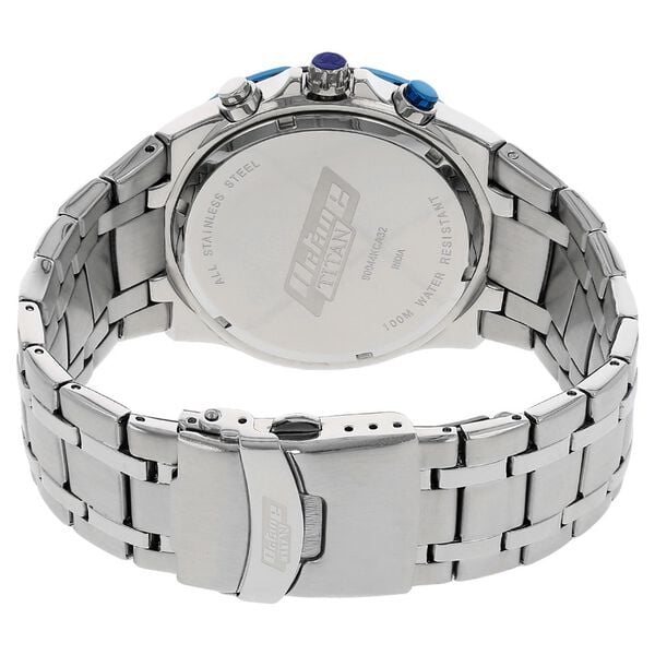 Titan Quartz Chronograph Watch for Men Blue Dial with Stainless Steel Strap