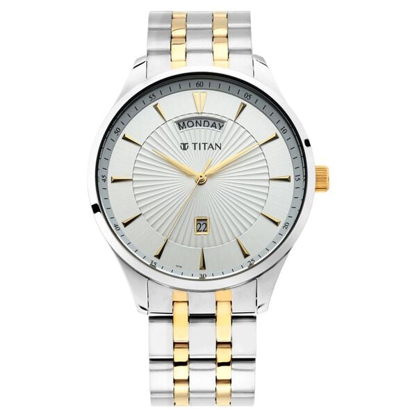 Titan Regalia Opulent White Dial Analog Watch for Men with Day and Date Function