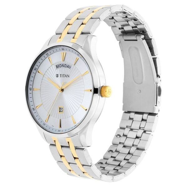 Titan Regalia Opulent White Dial Analog Watch for Men with Day and Date Function