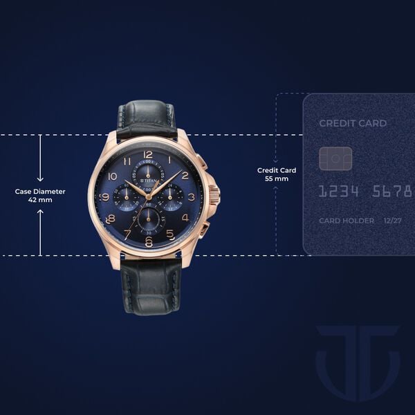 Titan Quartz Blue Dial Watch for Men with Blue Color Leather Strap