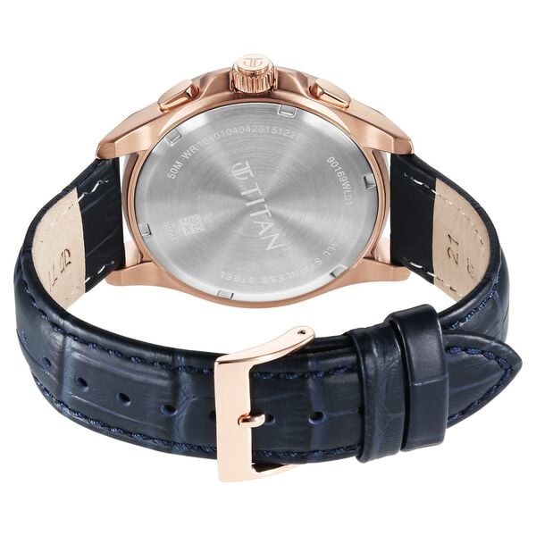 Titan Quartz Blue Dial Watch for Men with Blue Color Leather Strap