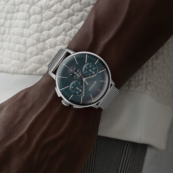 Titan Light Leathers Multifunction Anthracite Dial Stainless Steel Strap Watch for Men