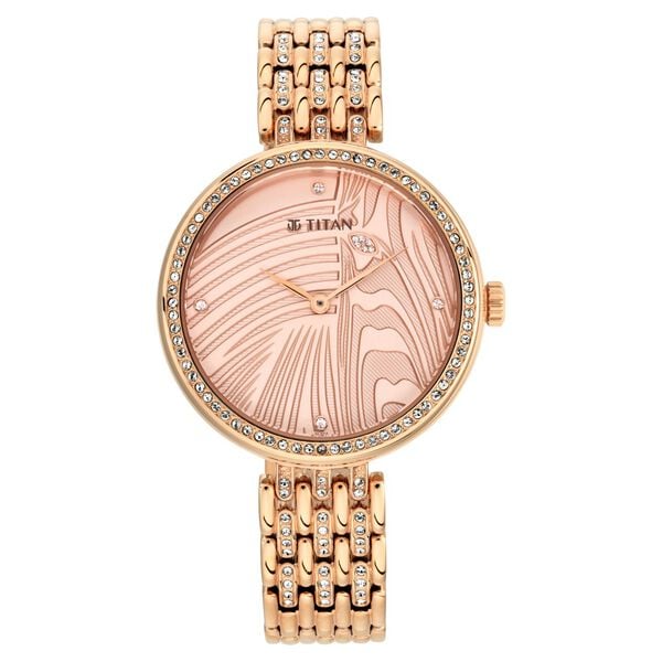 Titan Animalia Quartz Analog Watch for Women with Rose Gold Colour Stainless Steel Strap