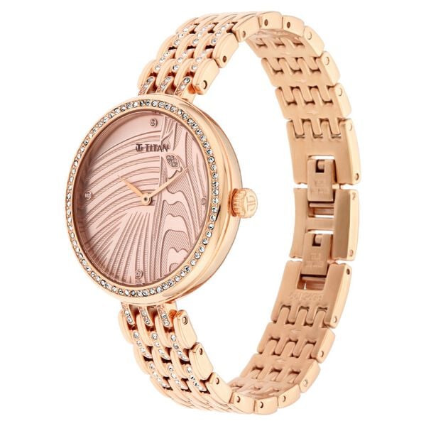 Titan Animalia Quartz Analog Watch for Women with Rose Gold Colour Stainless Steel Strap