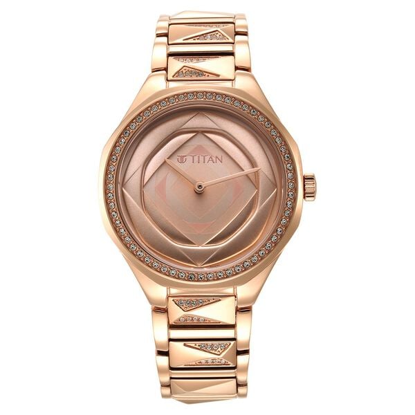 Titan Quartz Analog Watch with Rose Gold Colour Strap for Women