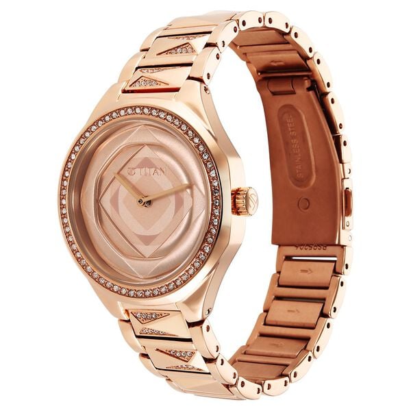 Titan Quartz Analog Watch with Rose Gold Colour Strap for Women