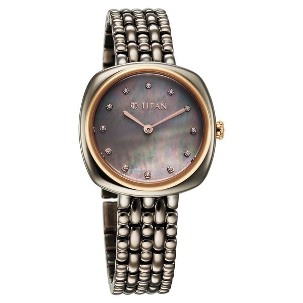 Titan Aura Quartz Analog Titanium Mother of Pearl Dial Watch for Women with Titanium Stainless Steel Strap