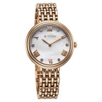 Titan Aura Quartz Analog White Mother of Pearl Dial Watch for Women with Rose Gold Stainless Steel Strap