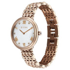 Titan Aura Quartz Analog White Mother of Pearl Dial Watch for Women with Rose Gold Stainless Steel Strap