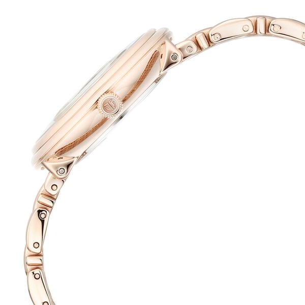 Titan Aura Quartz Analog White Mother of Pearl Dial Watch for Women with Rose Gold Stainless Steel Strap