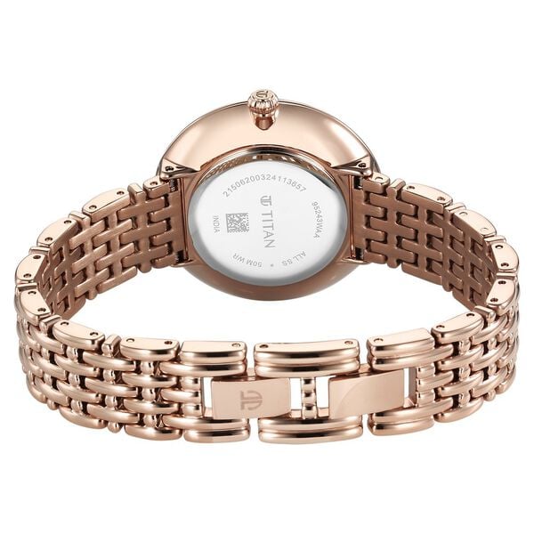Titan Aura Quartz Analog White Mother of Pearl Dial Watch for Women with Rose Gold Stainless Steel Strap